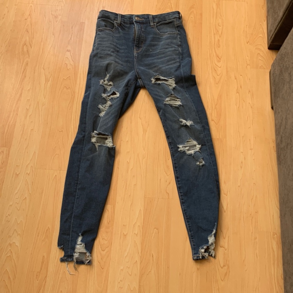 American eagle next level stretch dark wash jeans with rips size 4